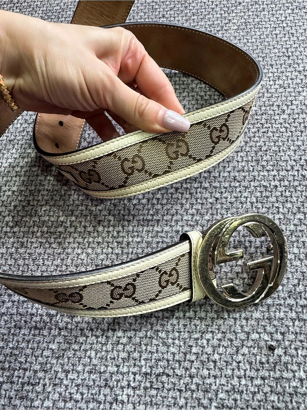 Gucci GG Supreme Canvas Interlocking G Belt Brown Size 95
